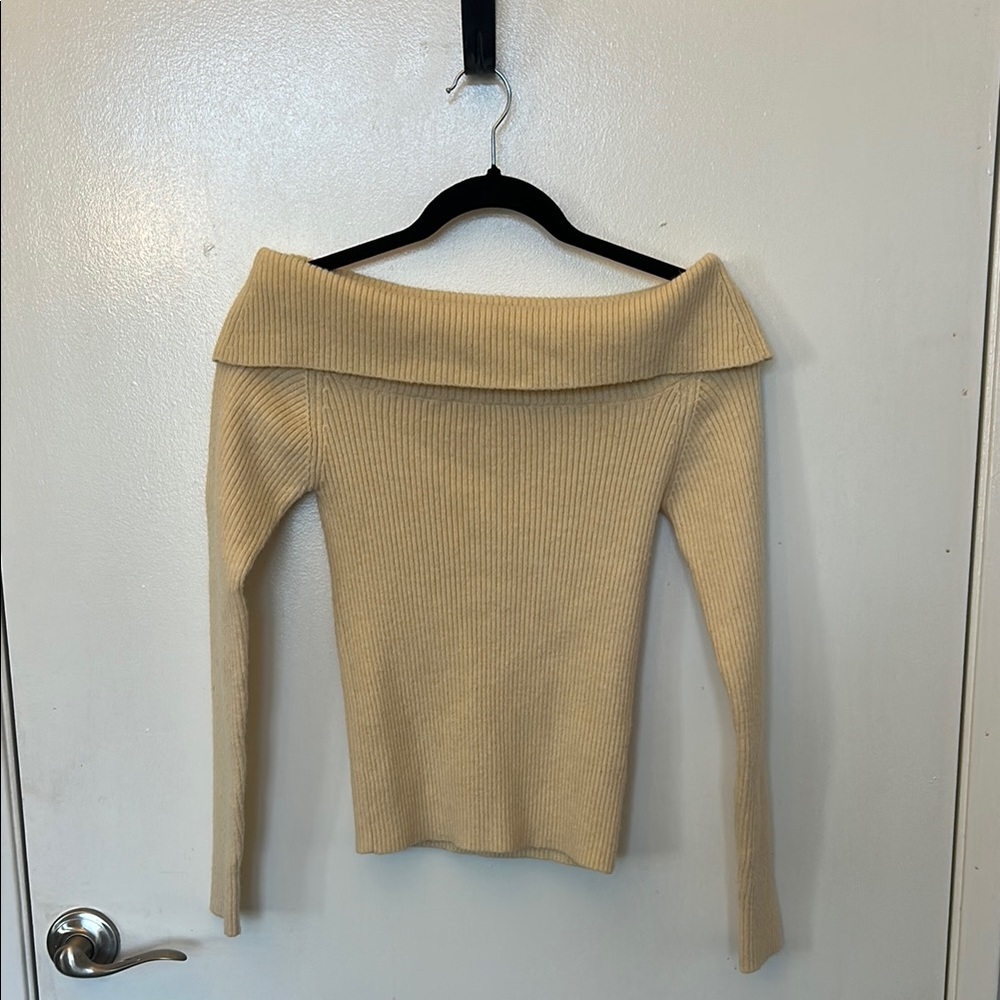 Forever 21 Cream Off-the-Shoulder Ribbed Knit Sweater
